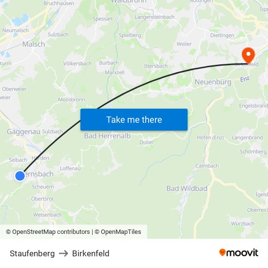 Staufenberg to Birkenfeld map