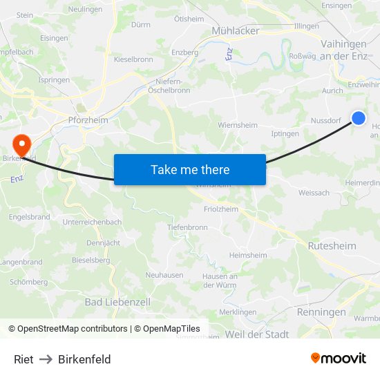 Riet to Birkenfeld map