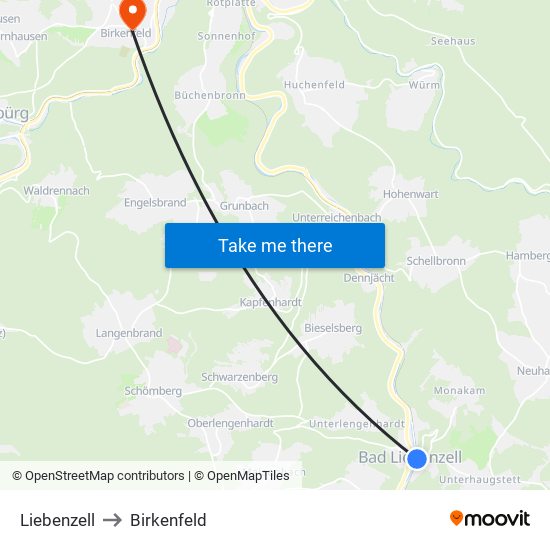 Liebenzell to Birkenfeld map