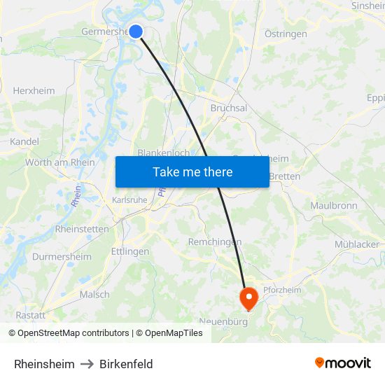 Rheinsheim to Birkenfeld map