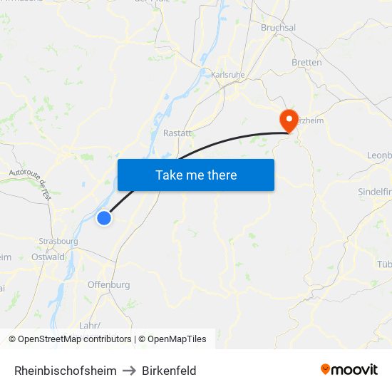 Rheinbischofsheim to Birkenfeld map