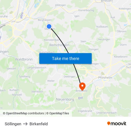 Söllingen to Birkenfeld map