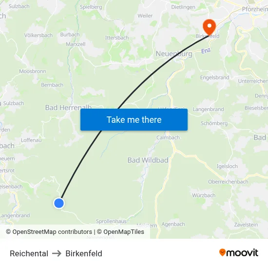 Reichental to Birkenfeld map