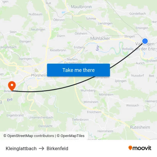 Kleinglattbach to Birkenfeld map