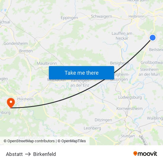 Abstatt to Birkenfeld map