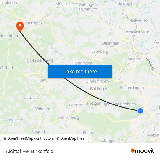Aichtal to Birkenfeld map