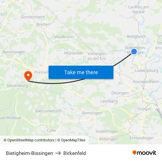 Bietigheim-Bissingen to Birkenfeld map