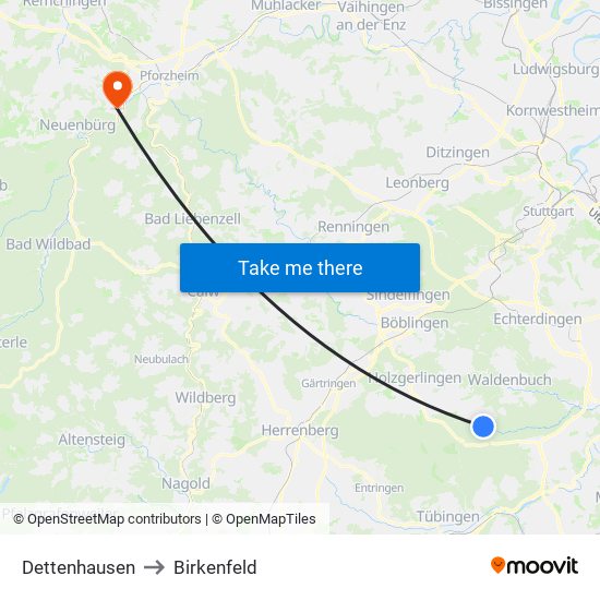 Dettenhausen to Birkenfeld map