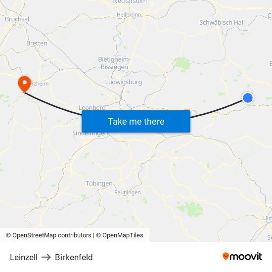 Leinzell to Birkenfeld map