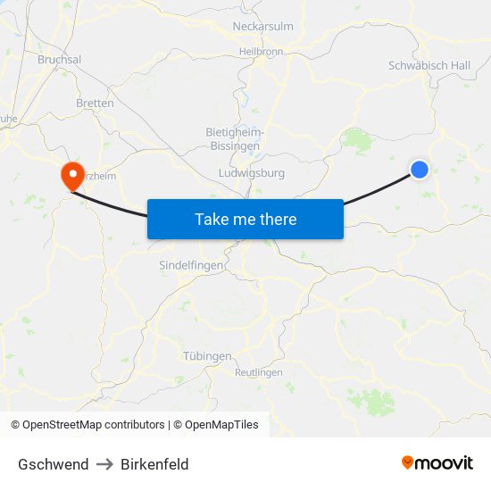 Gschwend to Birkenfeld map