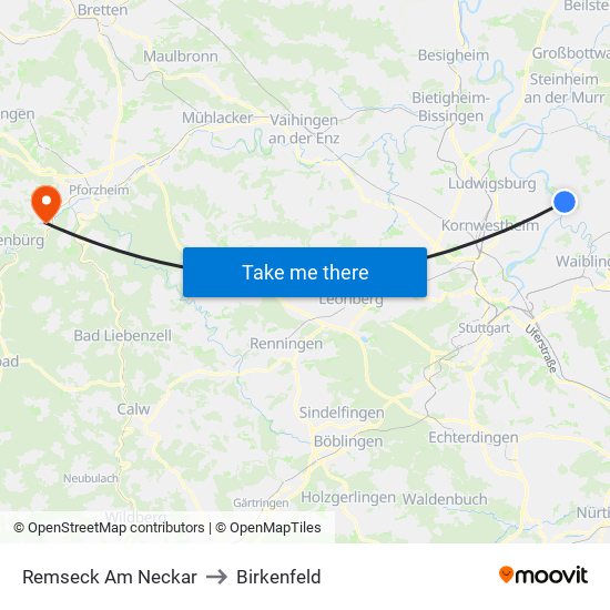 Remseck Am Neckar to Birkenfeld map