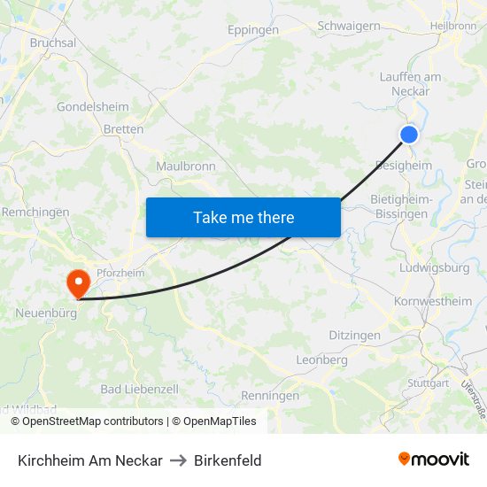 Kirchheim Am Neckar to Birkenfeld map