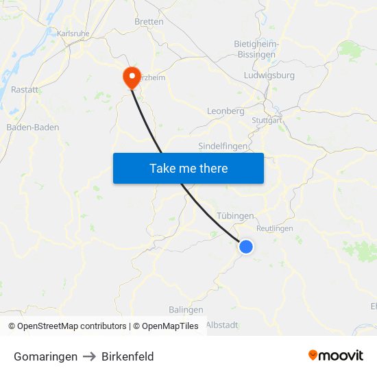 Gomaringen to Birkenfeld map