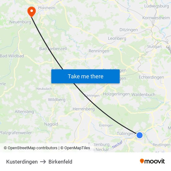 Kusterdingen to Birkenfeld map