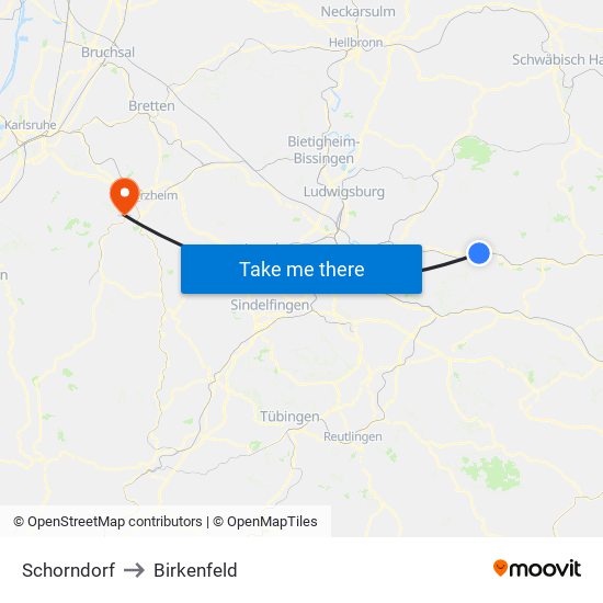 Schorndorf to Birkenfeld map