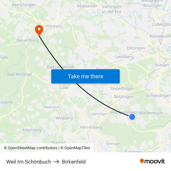Weil Im Schönbuch to Birkenfeld map