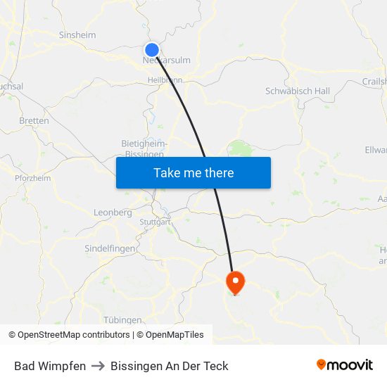 Bad Wimpfen to Bissingen An Der Teck map