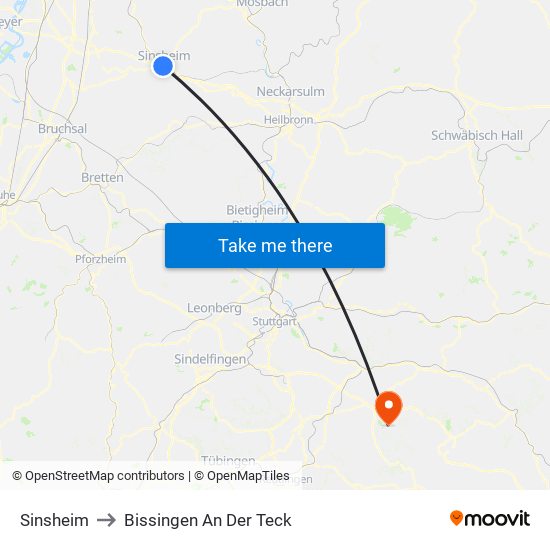 Sinsheim to Bissingen An Der Teck map