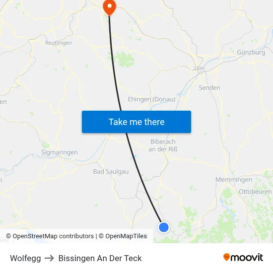 Wolfegg to Bissingen An Der Teck map