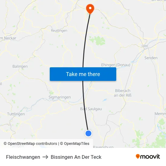 Fleischwangen to Bissingen An Der Teck map