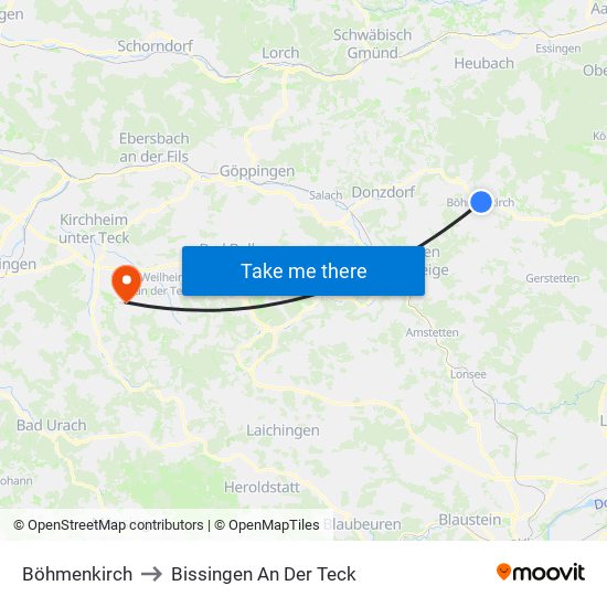 Böhmenkirch to Bissingen An Der Teck map