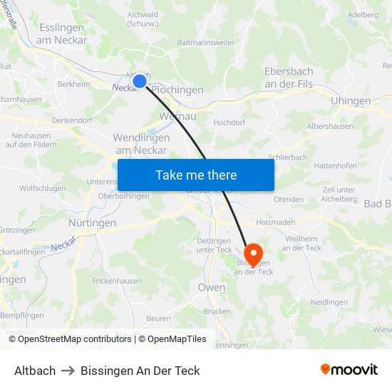 Altbach to Bissingen An Der Teck map