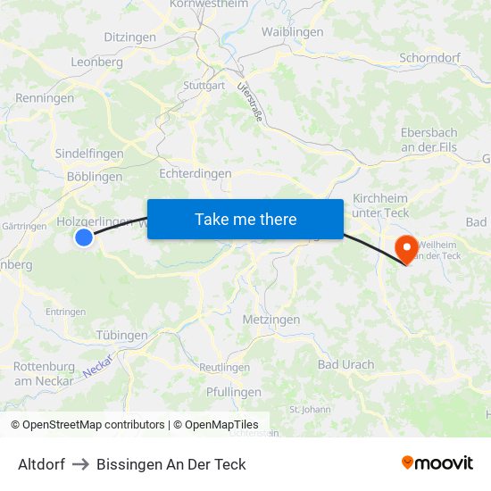 Altdorf to Bissingen An Der Teck map