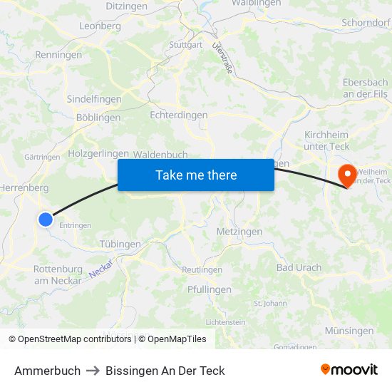 Ammerbuch to Bissingen An Der Teck map