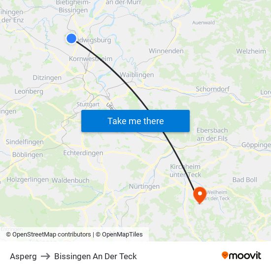 Asperg to Bissingen An Der Teck map