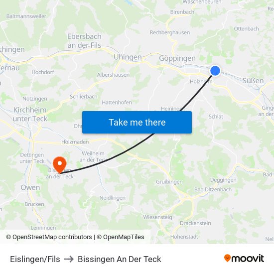 Eislingen/Fils to Bissingen An Der Teck map