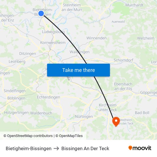 Bietigheim-Bissingen to Bissingen An Der Teck map