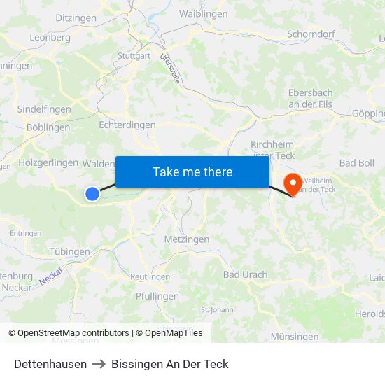 Dettenhausen to Bissingen An Der Teck map