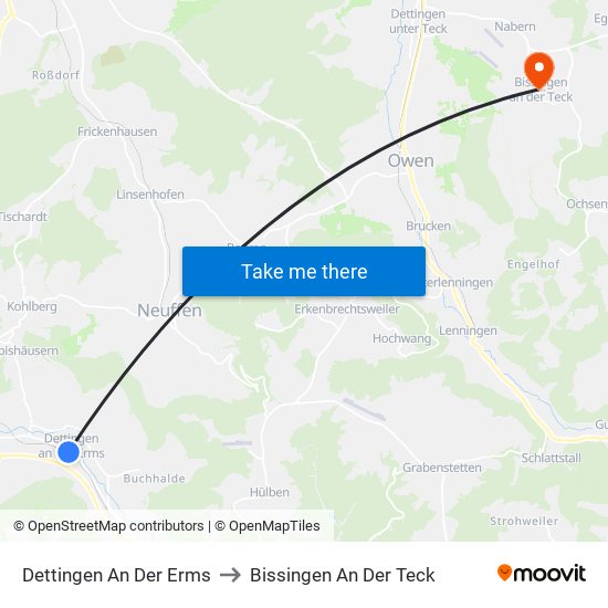 Dettingen An Der Erms to Bissingen An Der Teck map