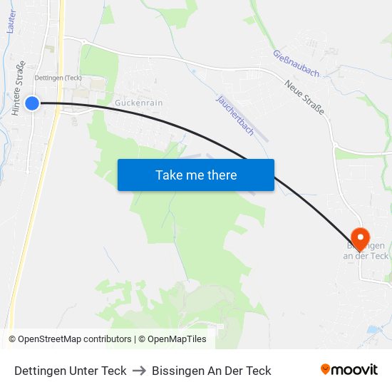 Dettingen Unter Teck to Bissingen An Der Teck map