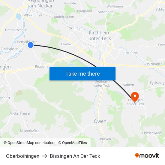 Oberboihingen to Bissingen An Der Teck map