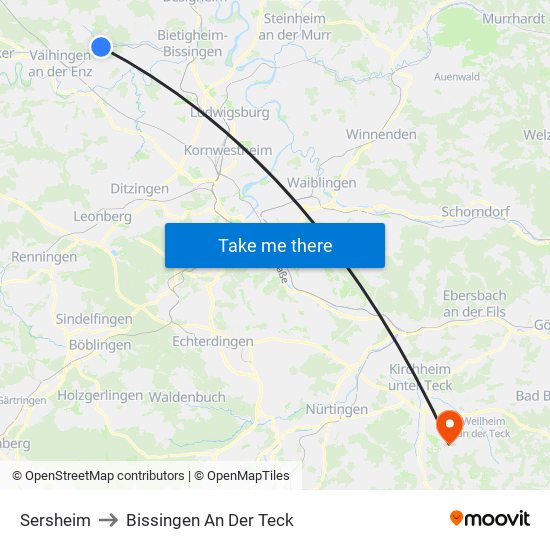 Sersheim to Bissingen An Der Teck map