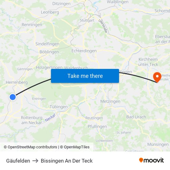 Gäufelden to Bissingen An Der Teck map