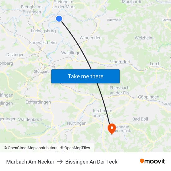 Marbach Am Neckar to Bissingen An Der Teck map