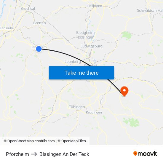 Pforzheim to Bissingen An Der Teck map