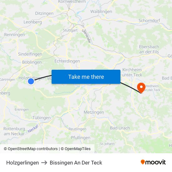 Holzgerlingen to Bissingen An Der Teck map