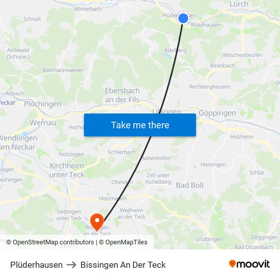 Plüderhausen to Bissingen An Der Teck map