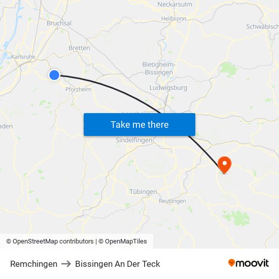 Remchingen to Bissingen An Der Teck map