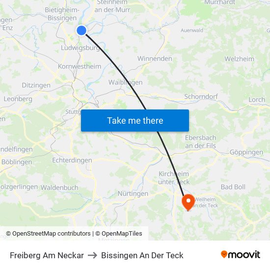 Freiberg Am Neckar to Bissingen An Der Teck map