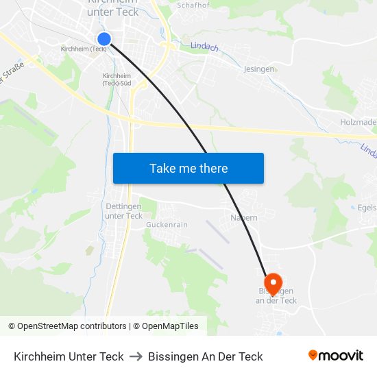 Kirchheim Unter Teck to Bissingen An Der Teck map
