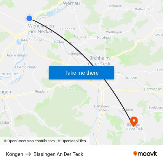 Köngen to Bissingen An Der Teck map
