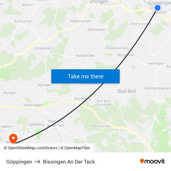 Göppingen to Bissingen An Der Teck map