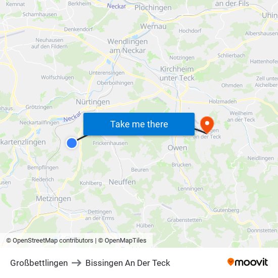 Großbettlingen to Bissingen An Der Teck map