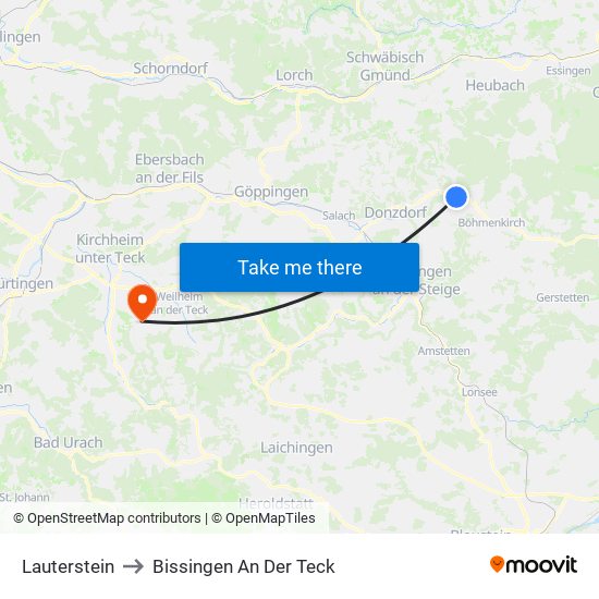 Lauterstein to Bissingen An Der Teck map