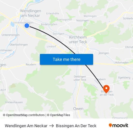 Wendlingen Am Neckar to Bissingen An Der Teck map