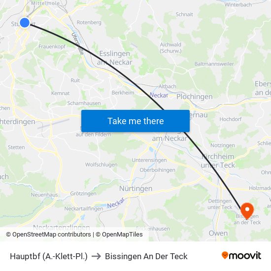 Hauptbf (A.-Klett-Pl.) to Bissingen An Der Teck map